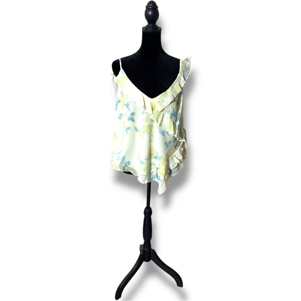 Rita Ora x Primark Flowy Asymmetrical Sheer Yellow Floral Ruffle Camisole Top - Picture 2 of 15